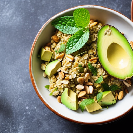 Kokosnuss-Avocado-Müsli mit Nüssen und Zitronenmelisse