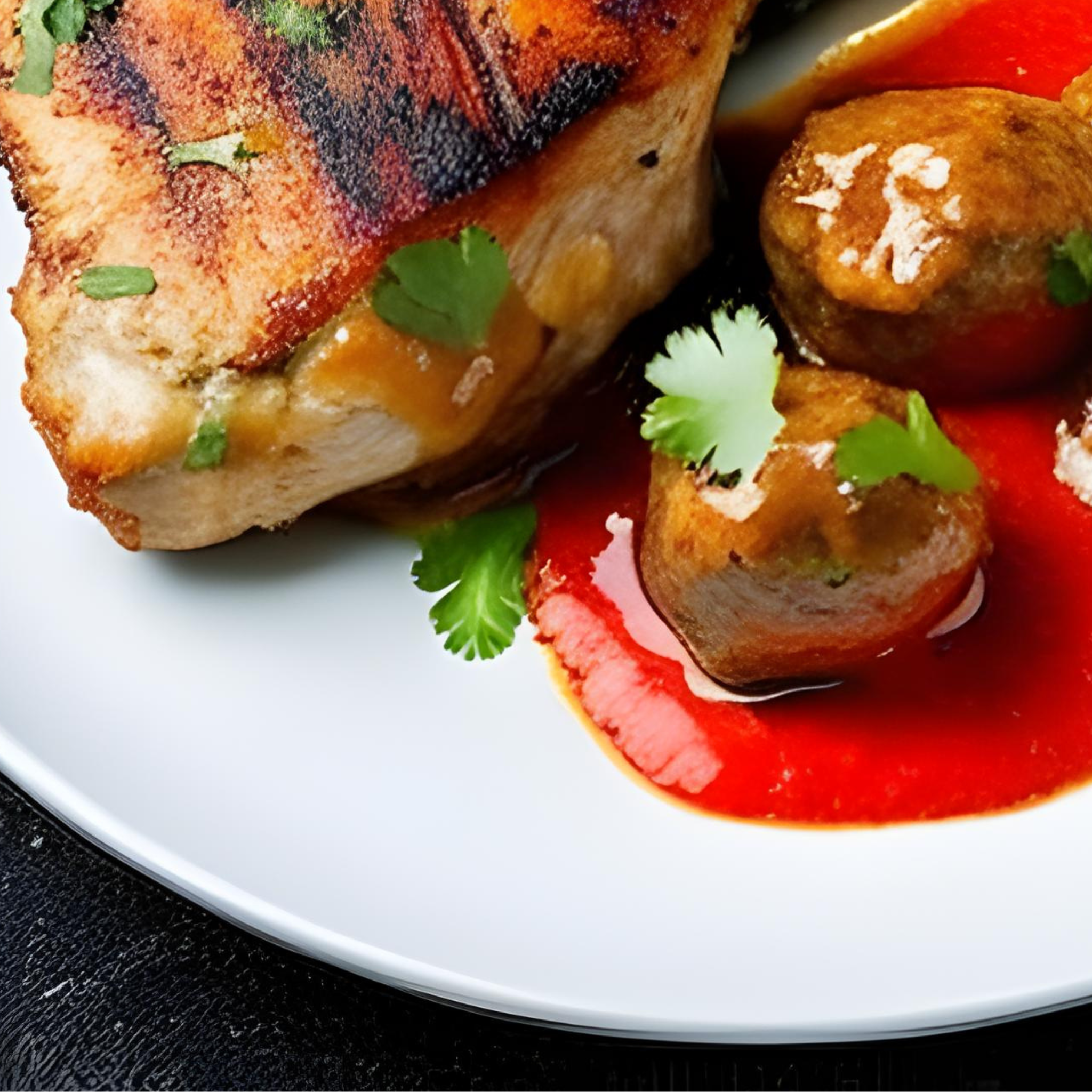 Gewürztes Hähnchen mit Blumenkohl-Fleischbällchen