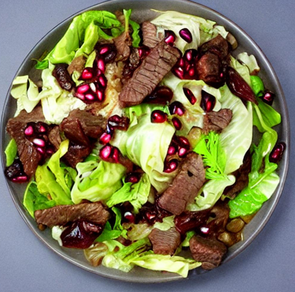 Rindfleisch mit Granatapfel auf knackigem Salat-Bett