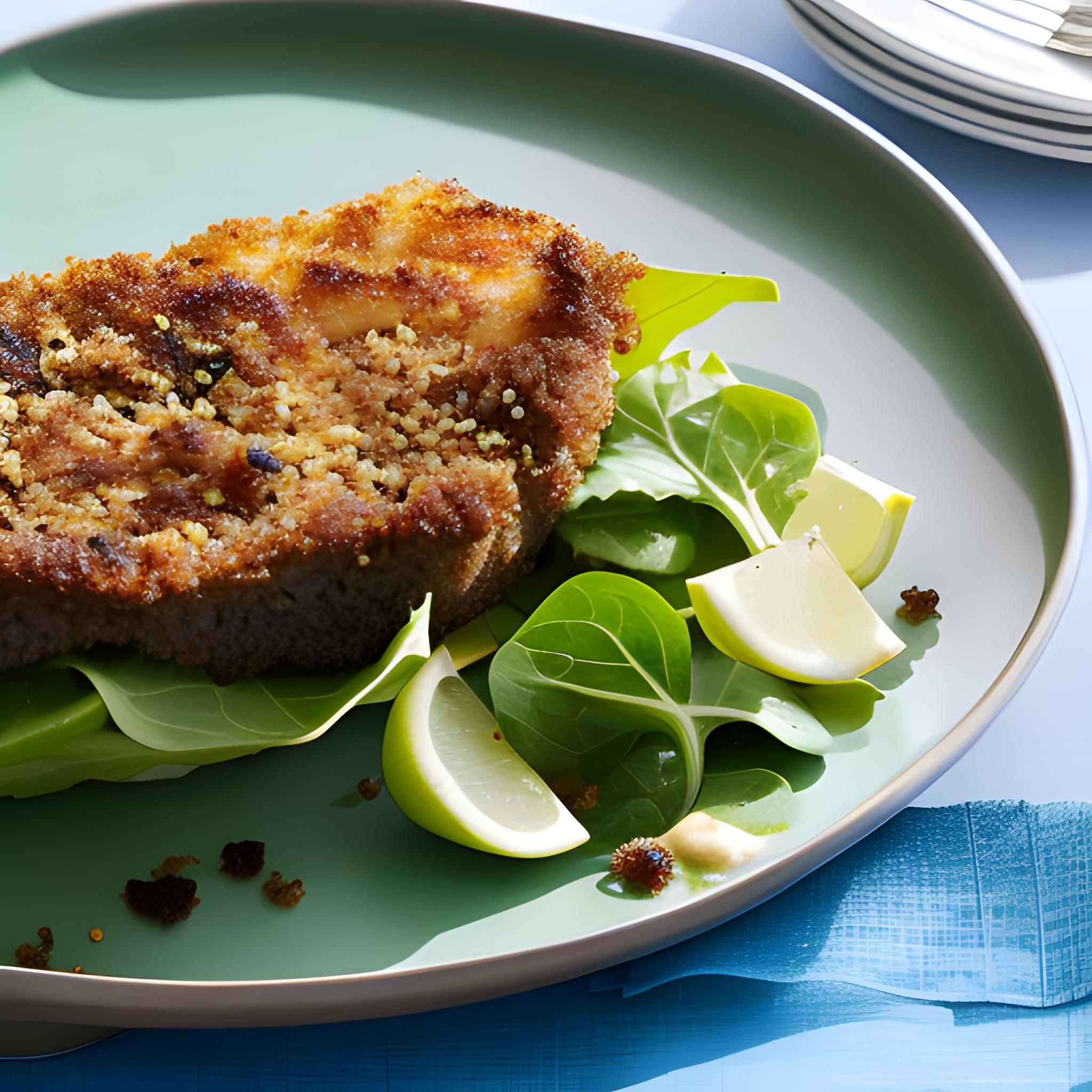 Gebratenes Hühnchen mit Macadamia-Kruste und Salat