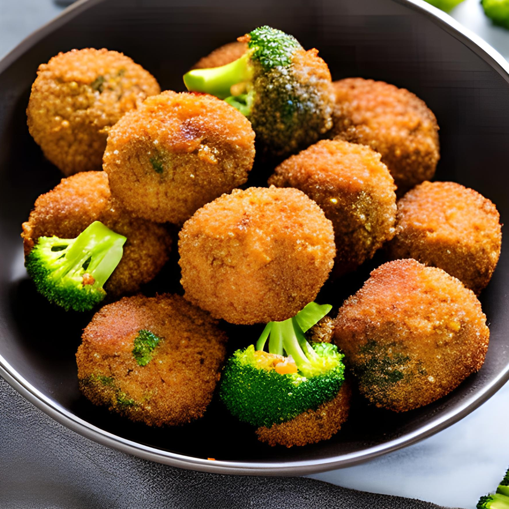 Brokkoli-Avocado-Bällchen mit Mandelmehlkruste