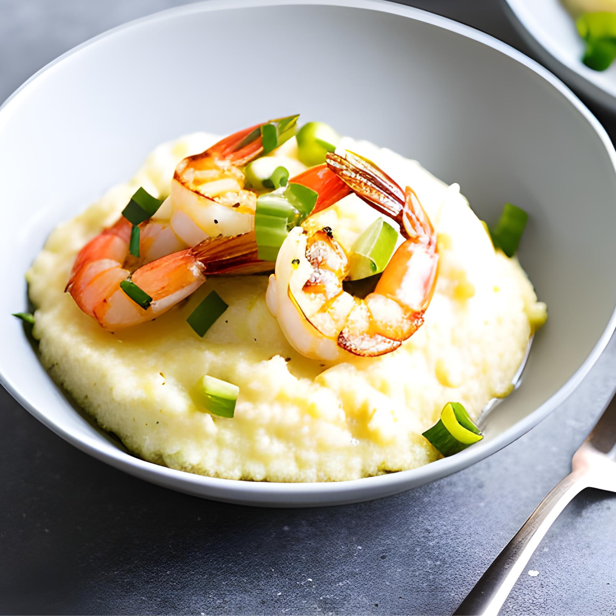 Cremige Knoblauchgarnelen mit Blumenkohlgrütze