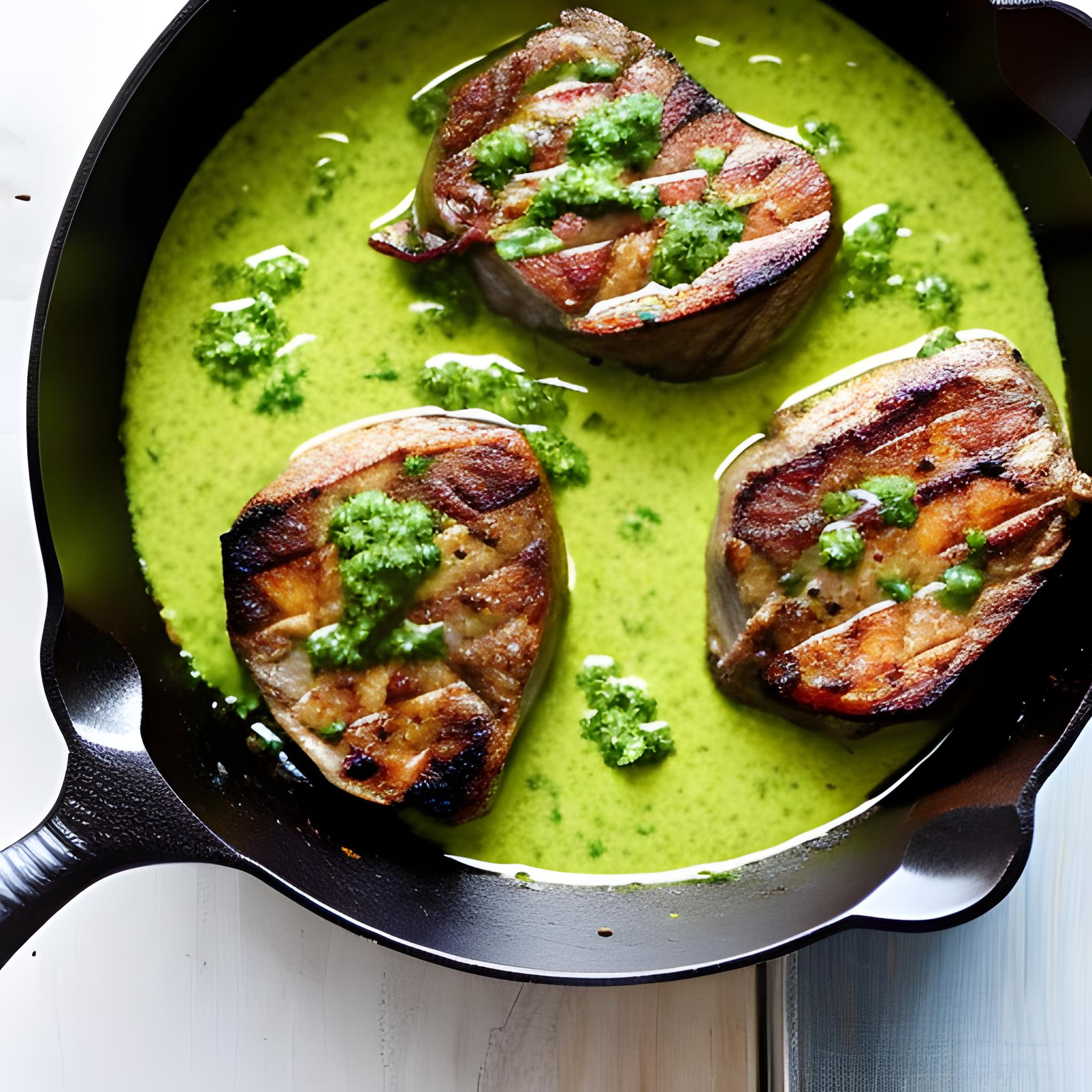 Geschmorte Knoblauch-Lammsteaks mit duftender Kräutersauce