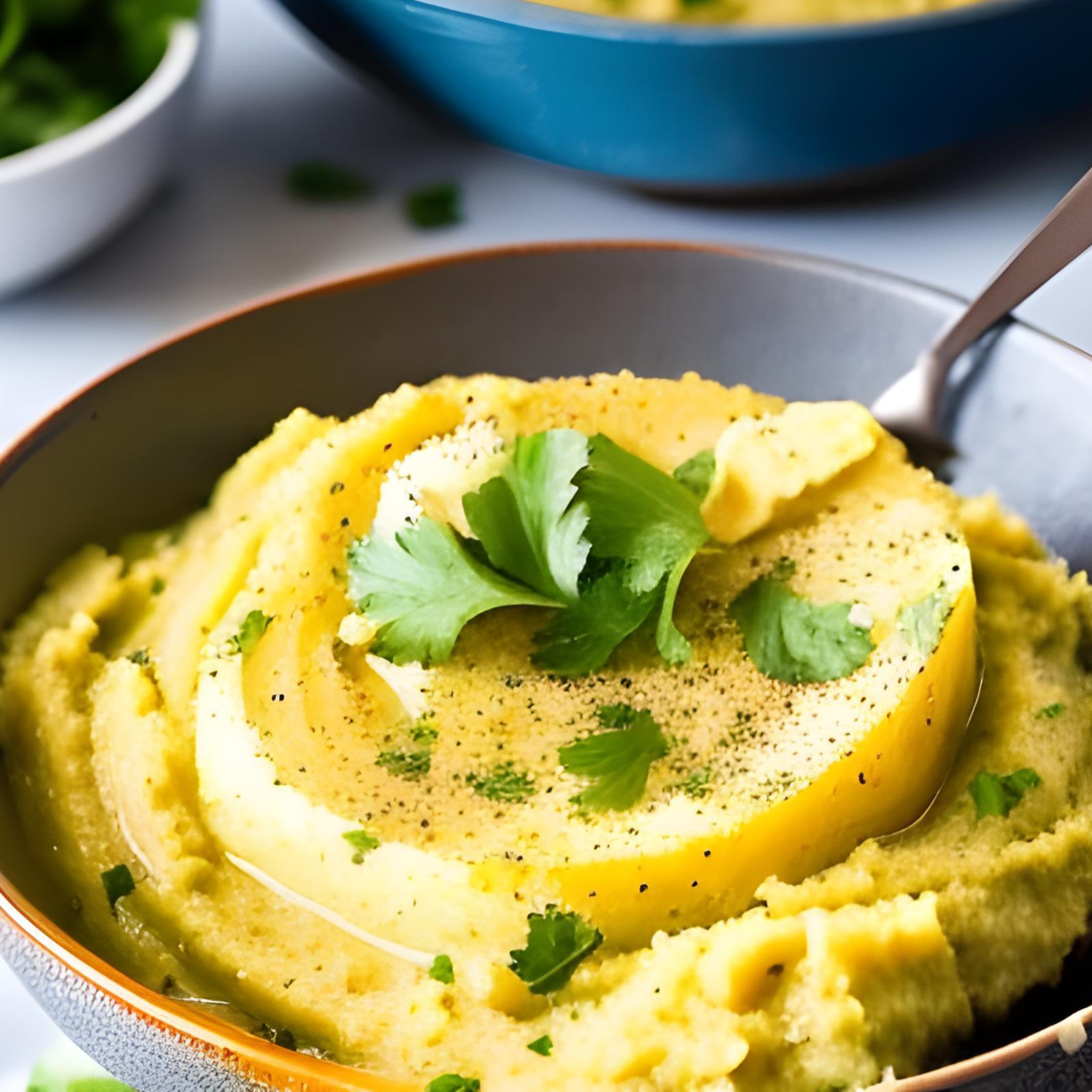 Süßkartoffel-Püree mit Knoblauch und Wildkräutern