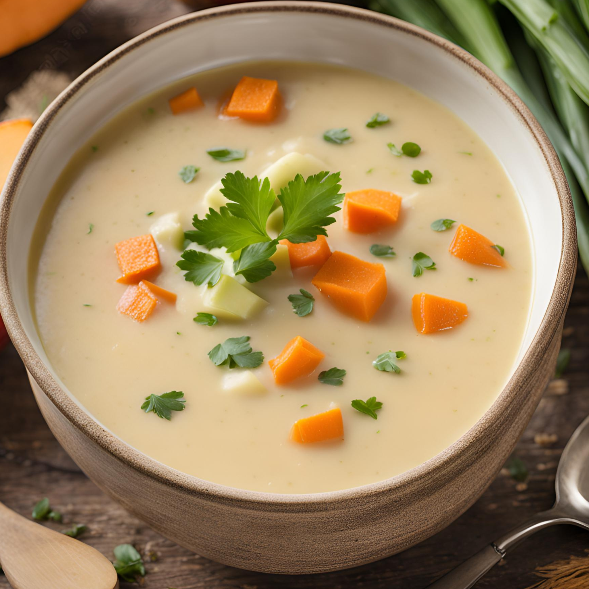 Süßkartoffelsuppe mit Lauch und Apfel