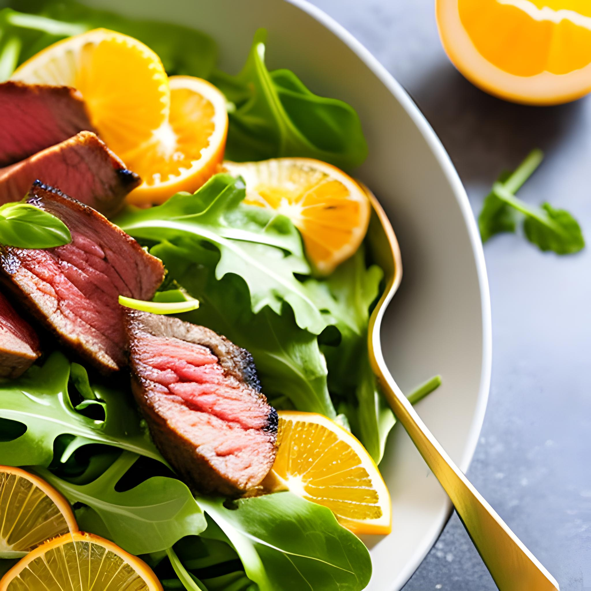 Würziger Zitrus-Rindfleischsalat mit Rucola und Orangen