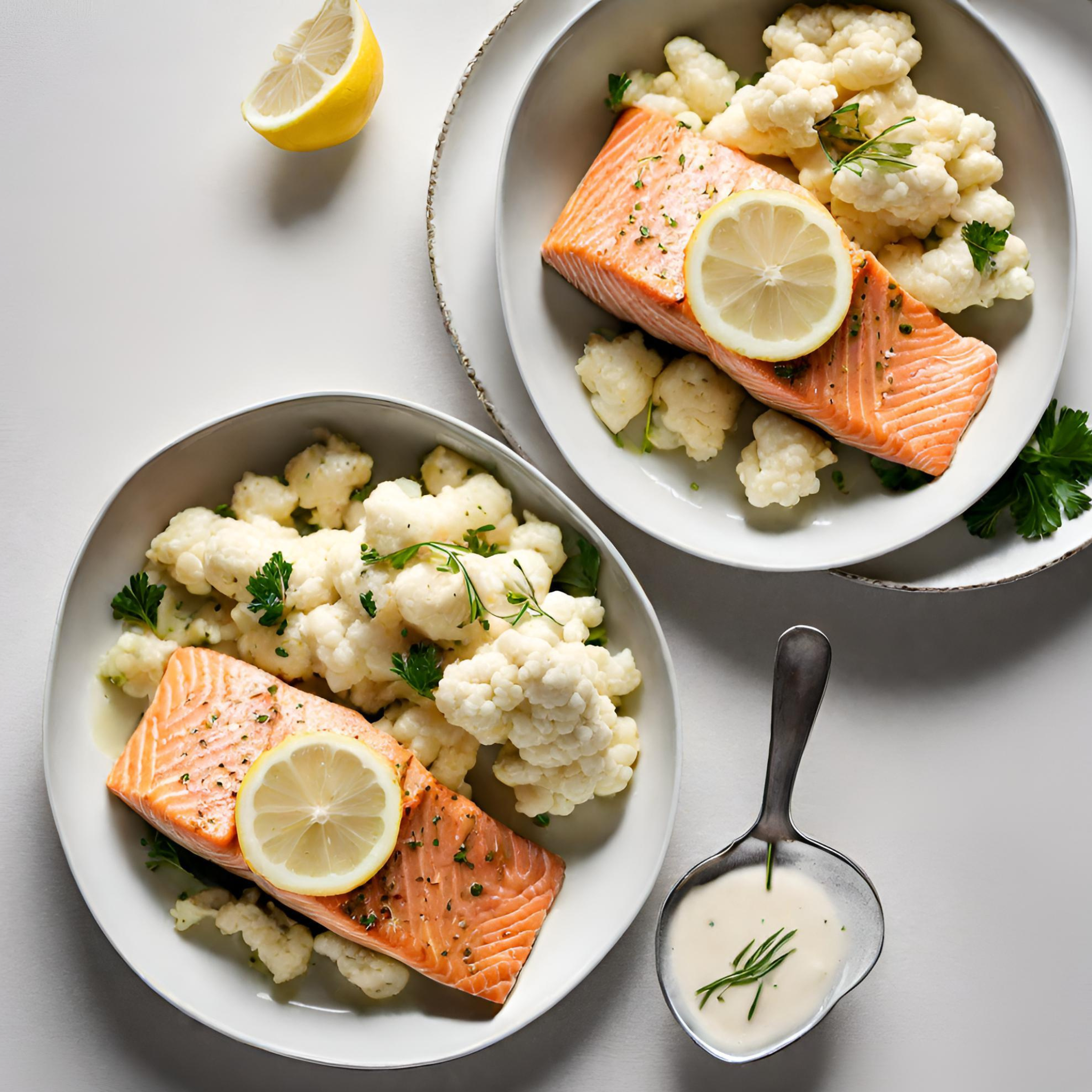 Zitronen-Knoblauch-Lachs mit Blumenkohl